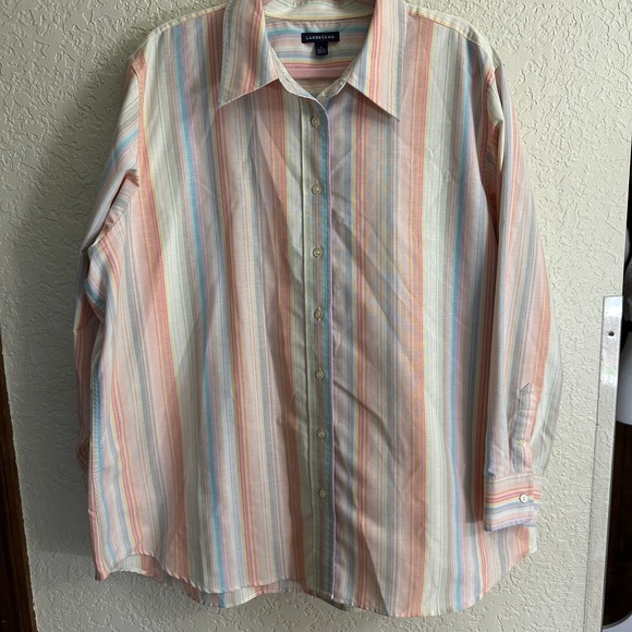 Lands' End Long Sleeve 3X Cotton Blend Pastel Striped Button Down Shirt - Picture 6 of 14